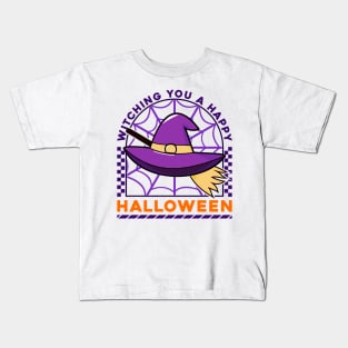 Witching You A Happy Halloween Purple Witch Hat Kids T-Shirt